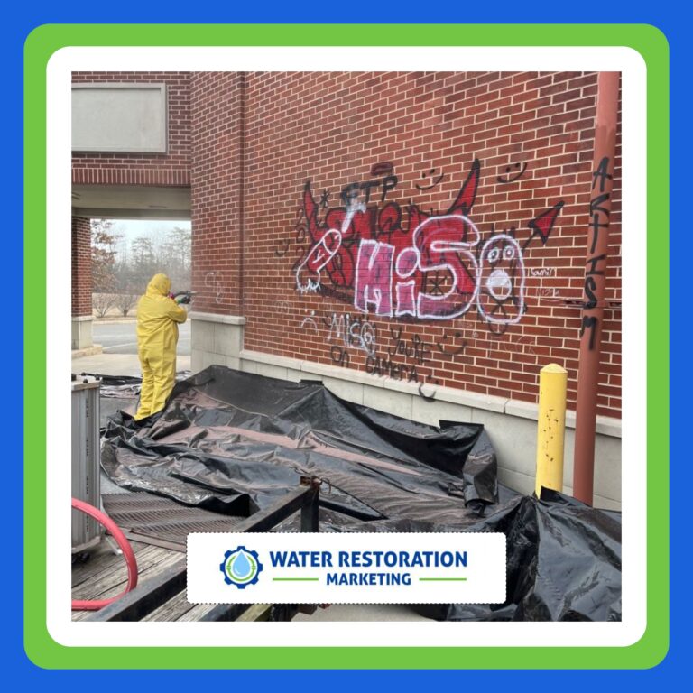 Person cleaning graffiti from wall