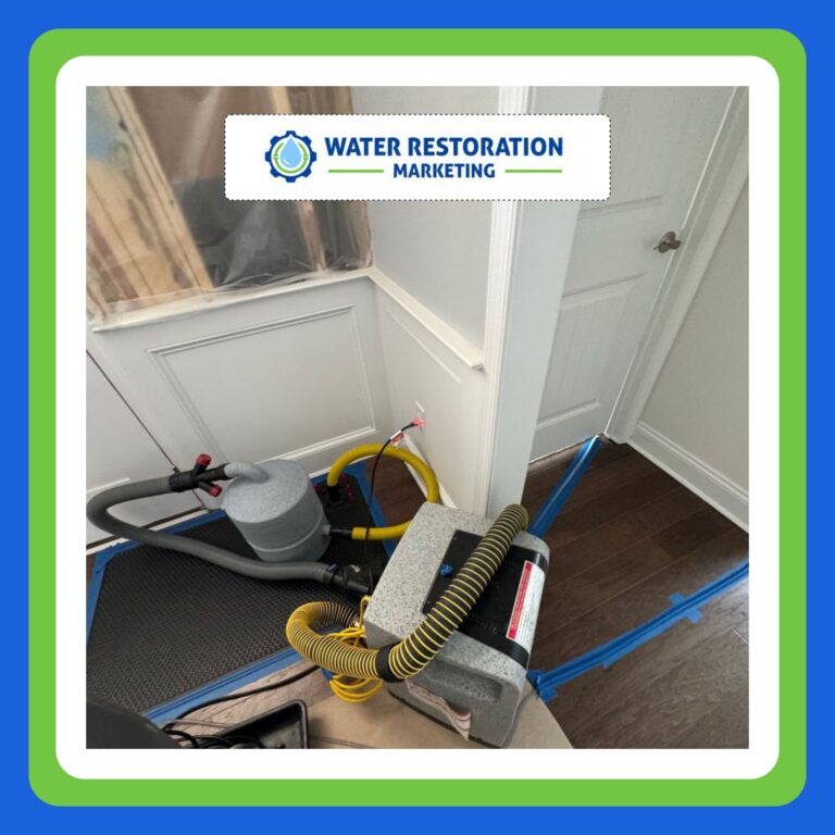 Water restoration equipment in hallway