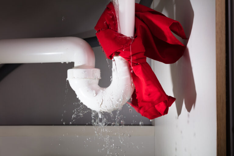 a white pipe with a red cloth on it