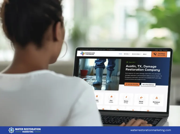 Laptop on a table with client's website homepage pulled up