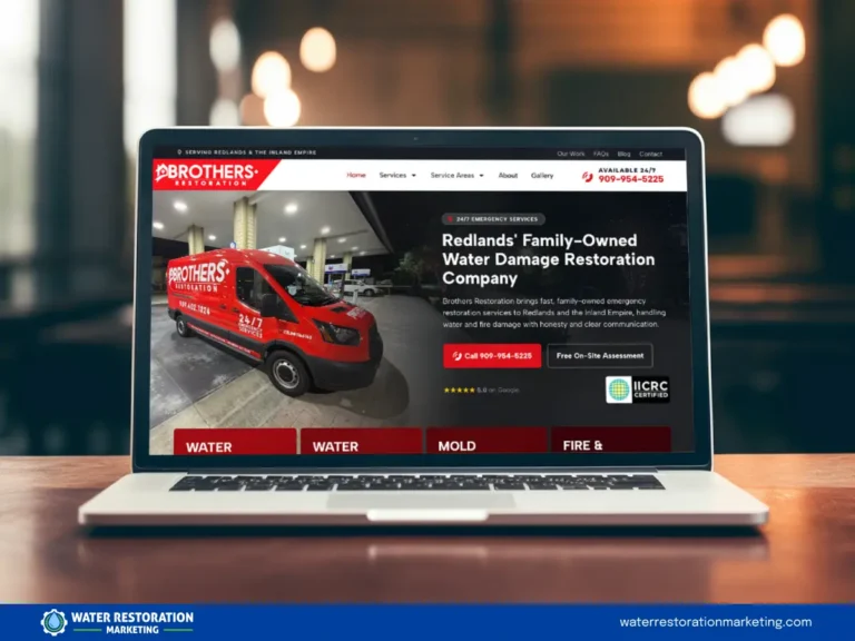 Laptop on a table with client's website homepage pulled up