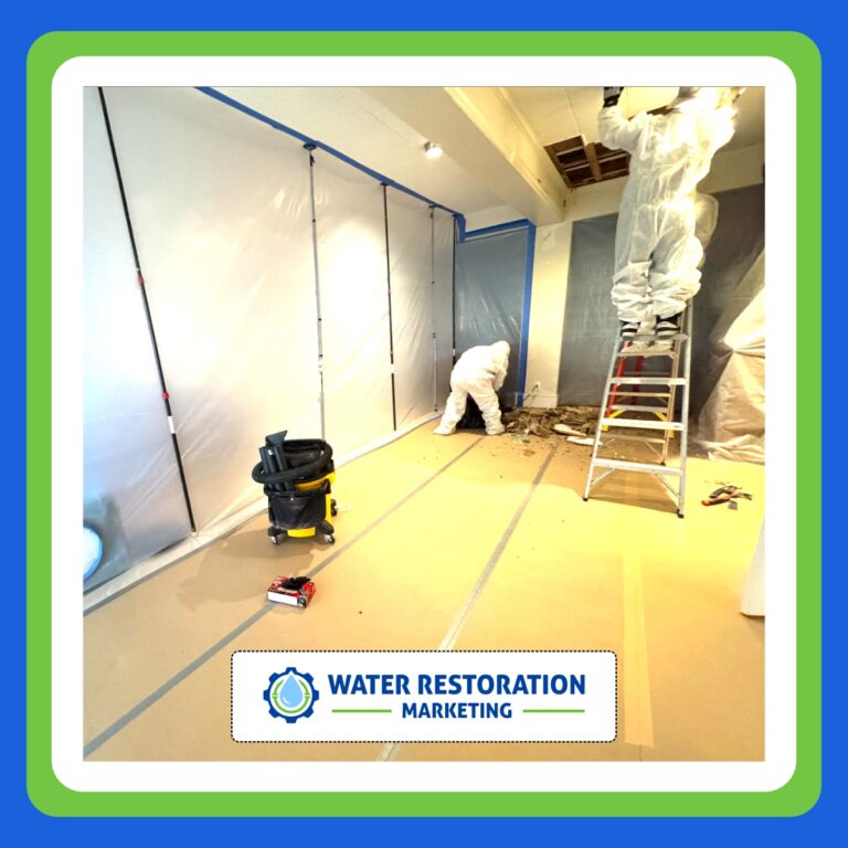 Workers repairing water damage indoors