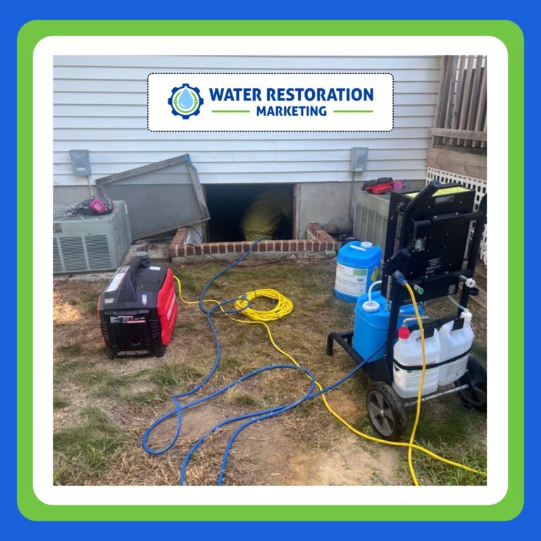 Water restoration equipment near foundation