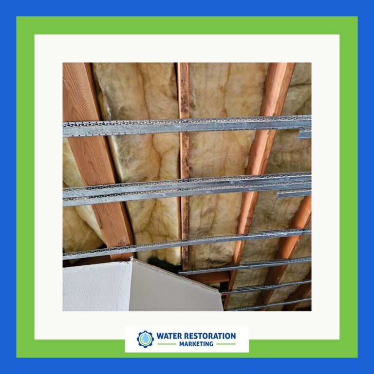 Exposed ceiling with insulation and beams