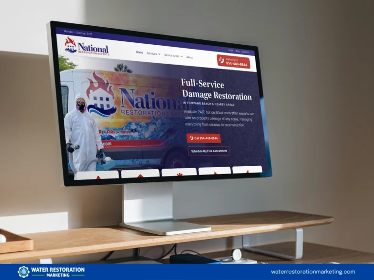 Laptop on a table with client's website homepage pulled up