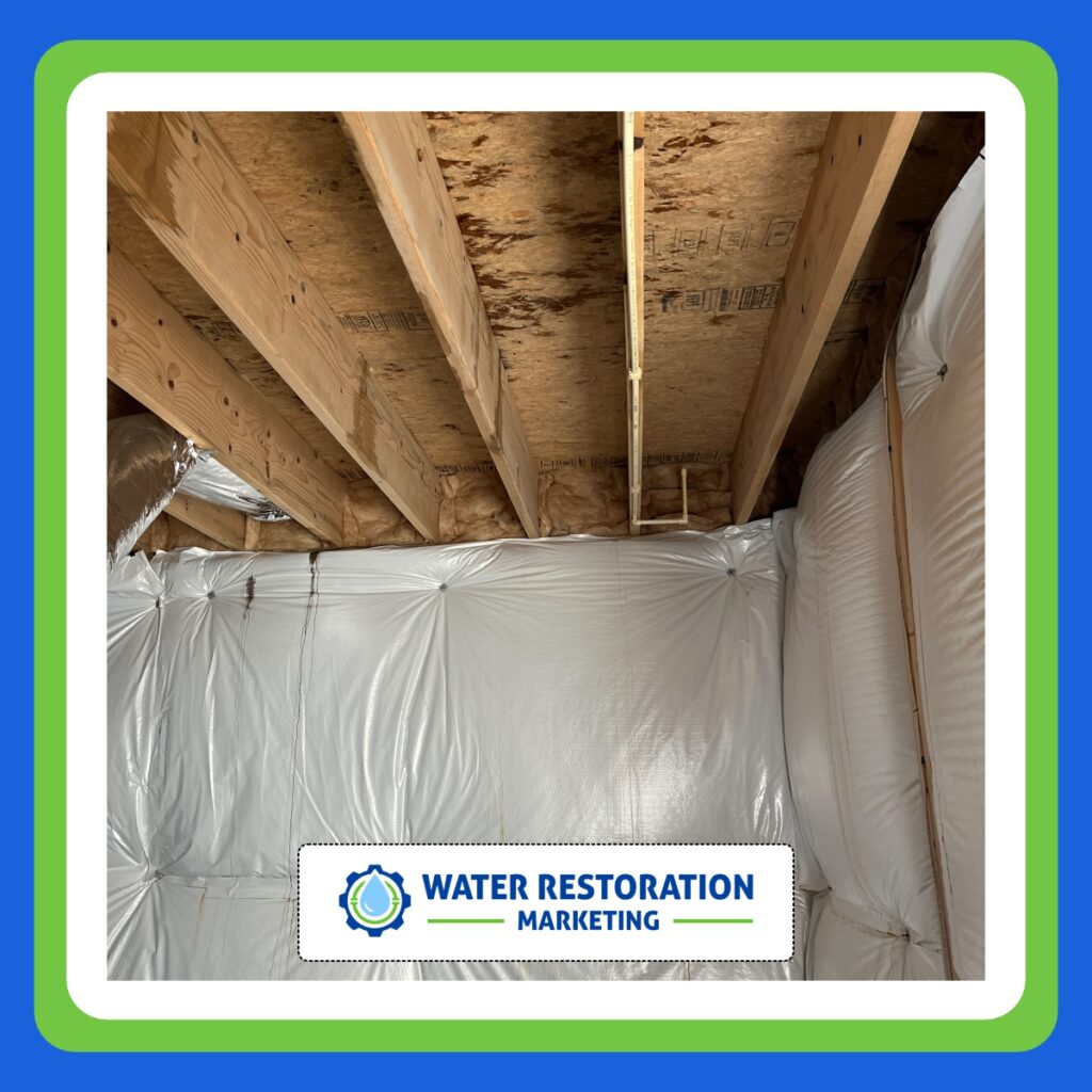 Insulated ceiling with plastic sheeting