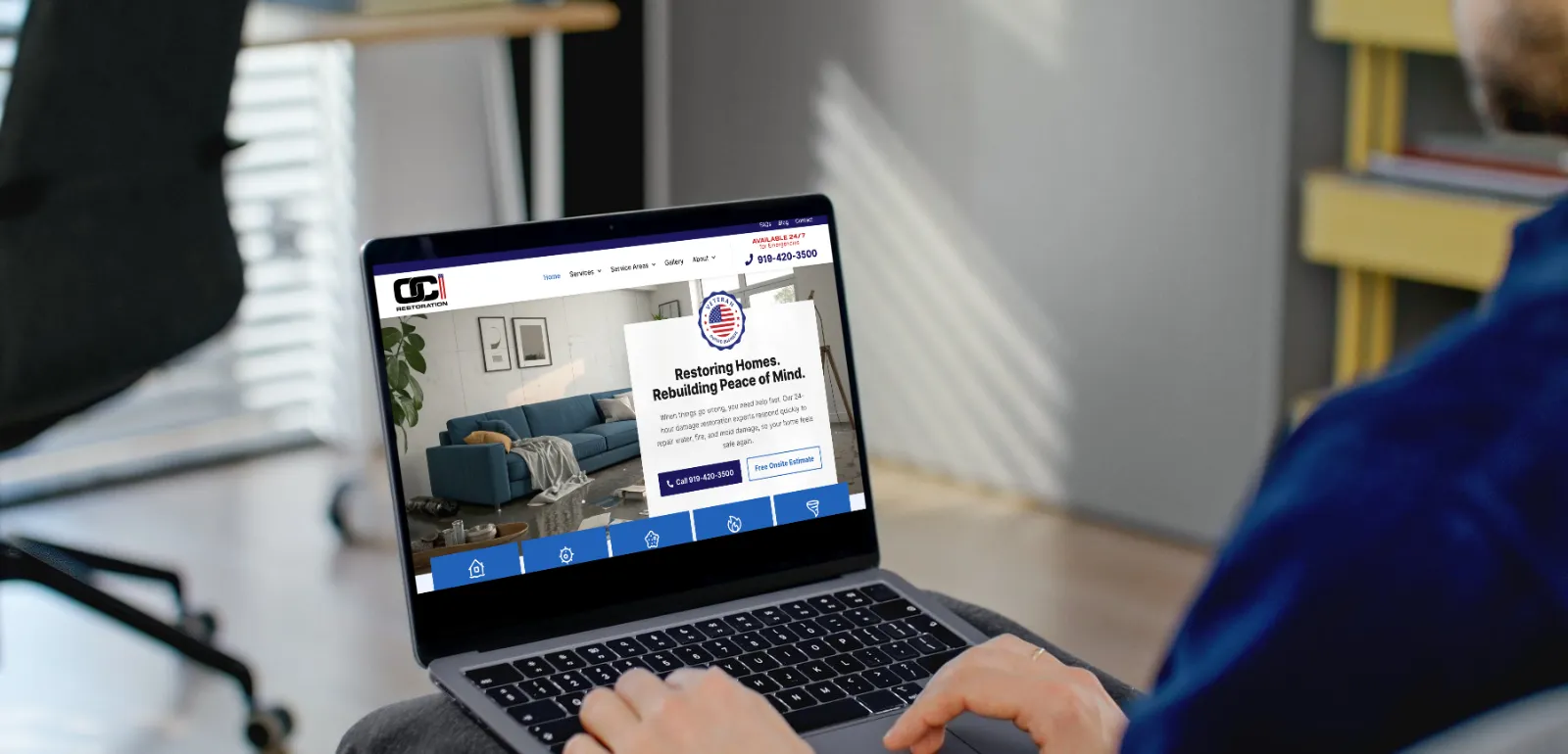 Rebuild restoration websites on a laptop screen