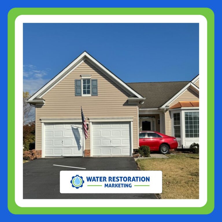 House with garage and American flag