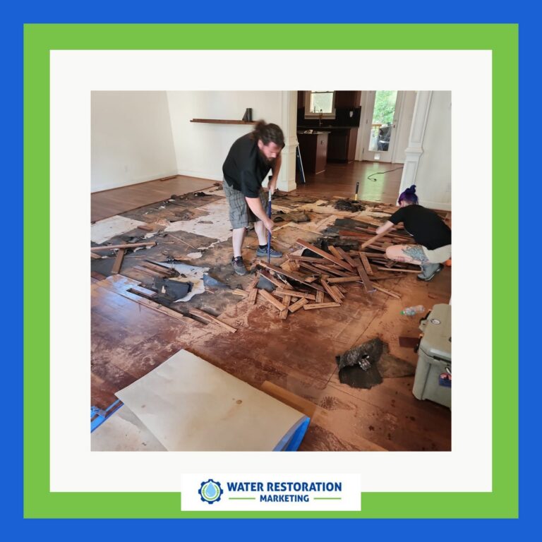 Removing damaged flooring in home renovation