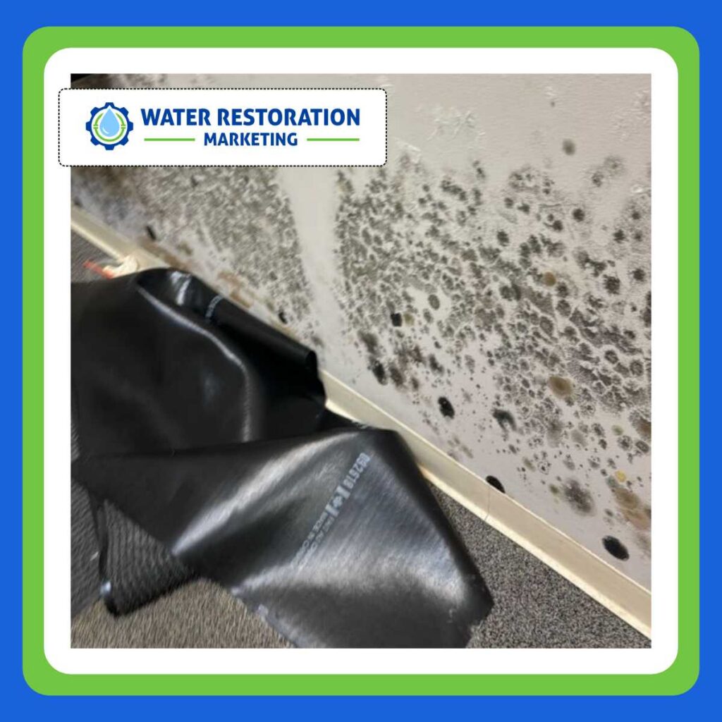 Moldy wall with black plastic covering