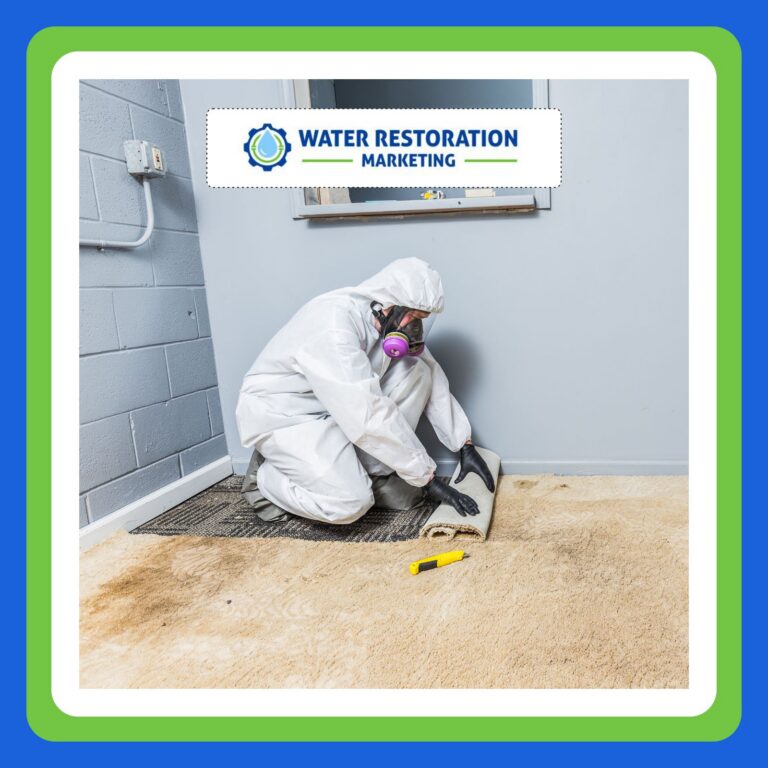 Person in protective gear removing carpet