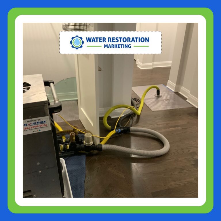 Water restoration equipment in hallway.