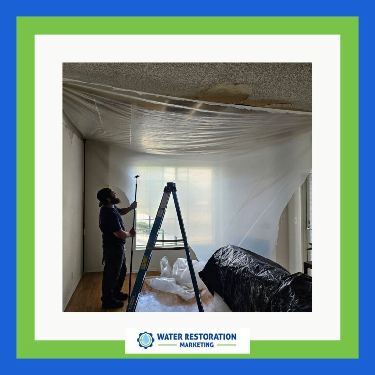 Worker repairing water damage indoors