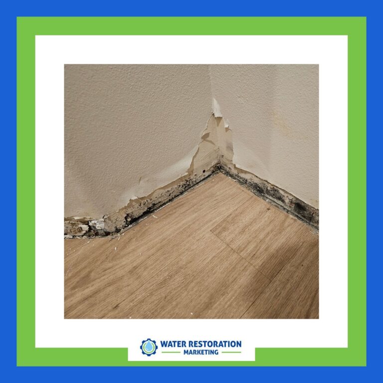 Water damage at wall corner.