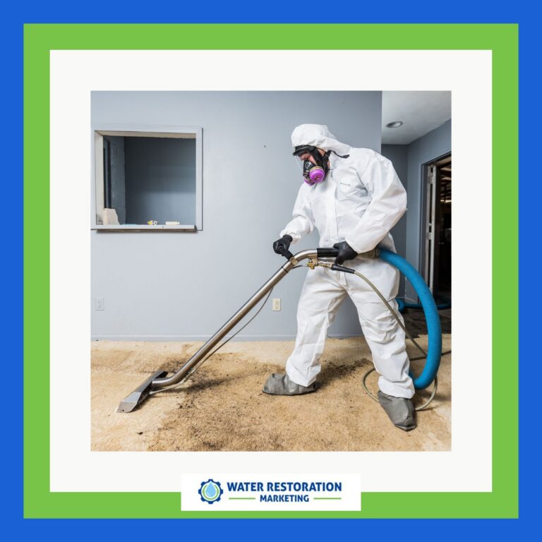 Worker cleaning water-damaged floor