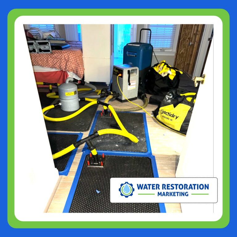 Water restoration equipment in a room