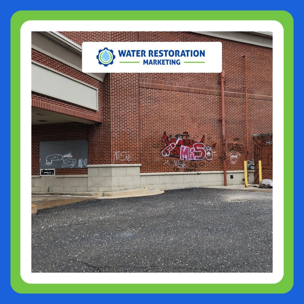 Graffiti on brick wall outside building