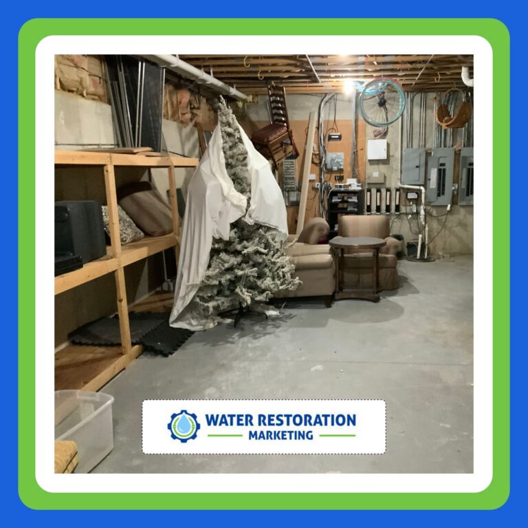 Empty basement with furniture and decorations