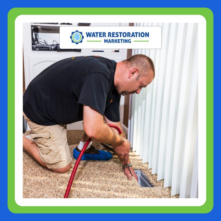 Man cleaning carpet near window
