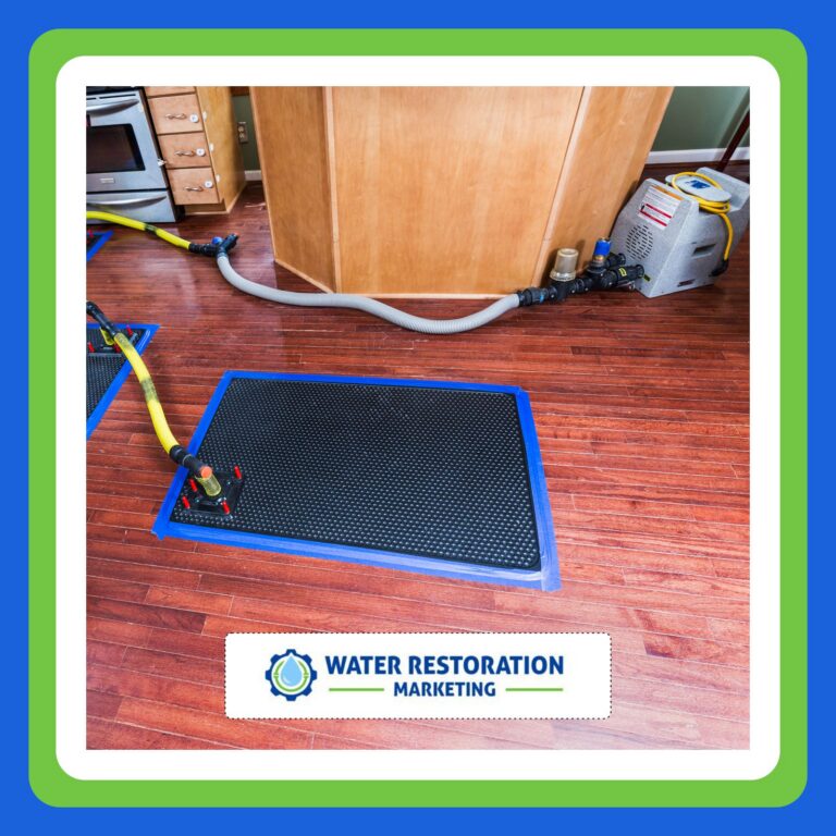 Water restoration equipment on wooden floor