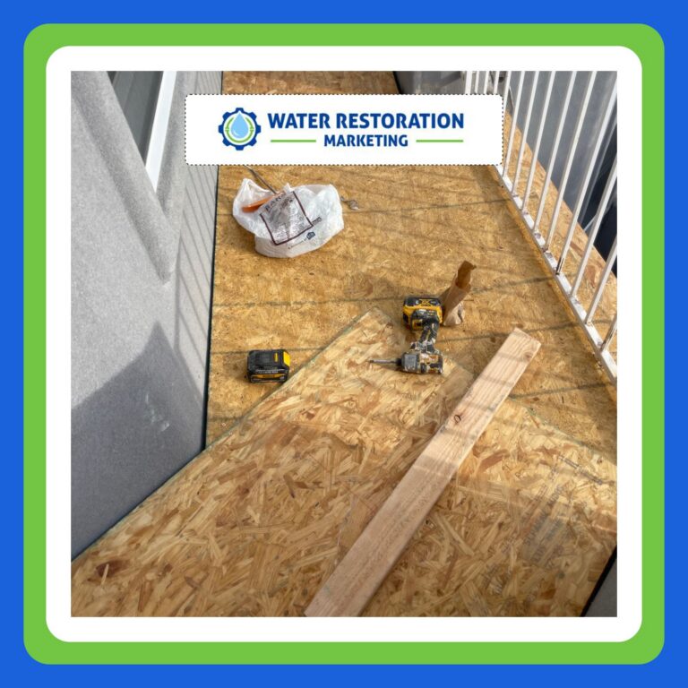 Construction materials on a balcony floor.