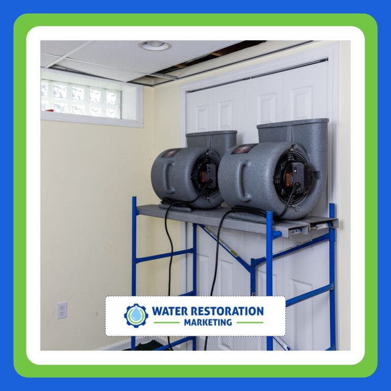 Fans drying a water-damaged room