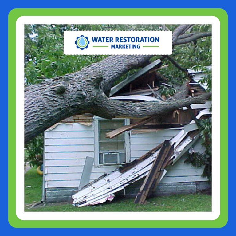 Tree fallen on damaged house