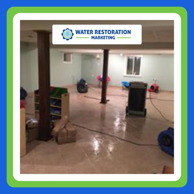Empty basement with restoration equipment visible.