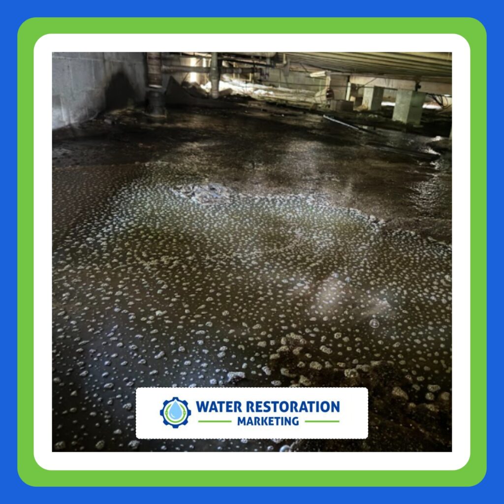 Flooded area with water damage visible