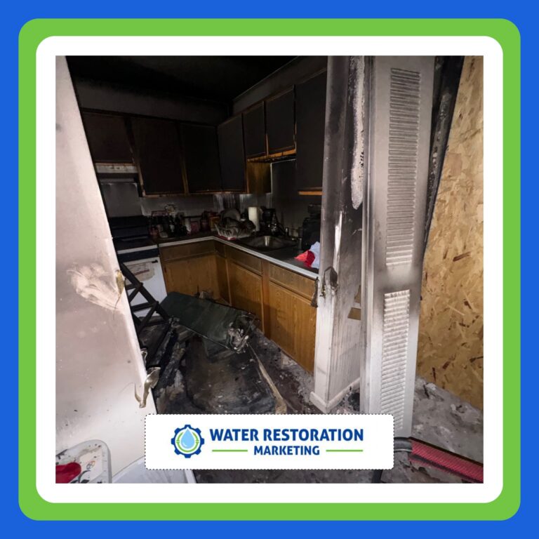 Damaged kitchen from fire incident