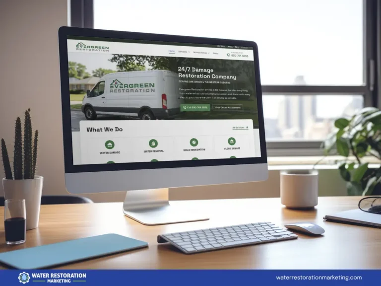 Laptop on a table with client's website homepage pulled up
