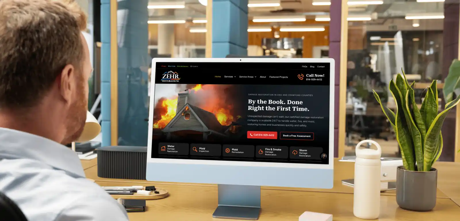 Fire damage websites displayed on a computer monitor