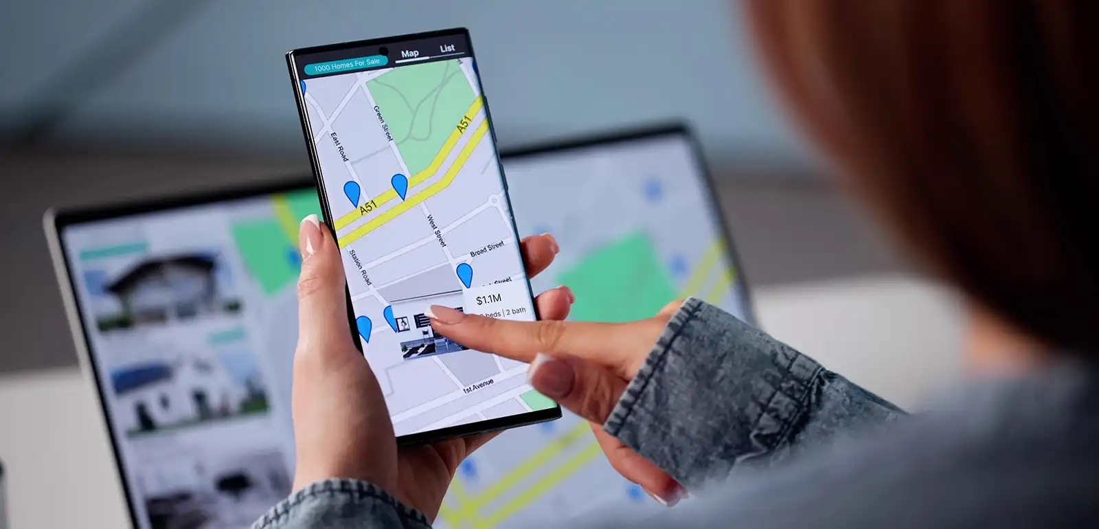 Closeup of clicking on a business listing after mold remediation Google Maps optimization services