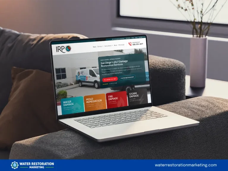 Laptop on a table with client's website homepage pulled up
