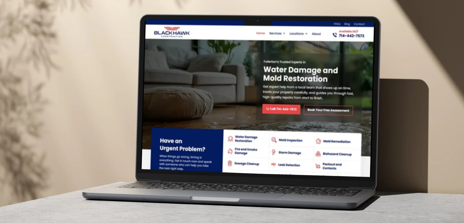 Laptop screen showcasing mold remediation websites