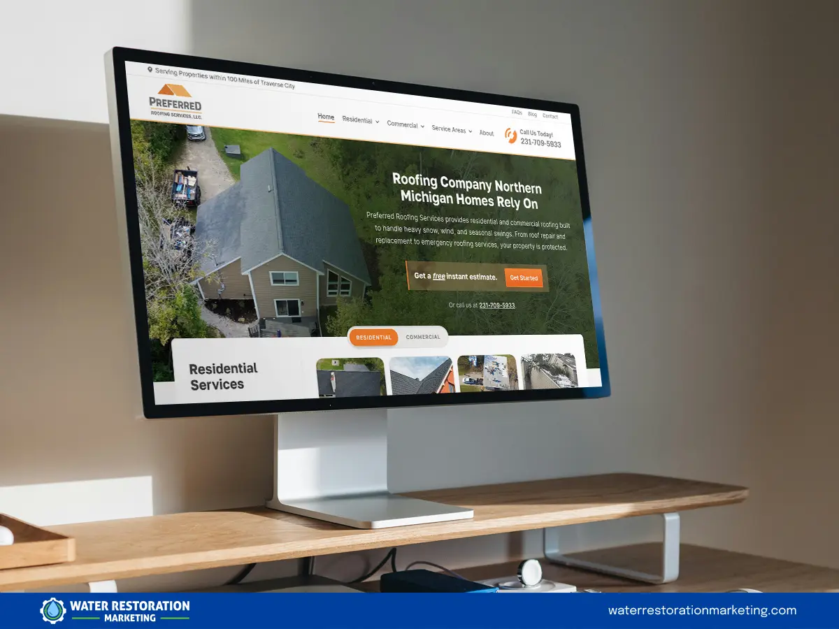 Laptop on a table with client's website homepage pulled up