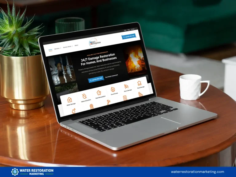 Laptop on a table with client's website homepage pulled up
