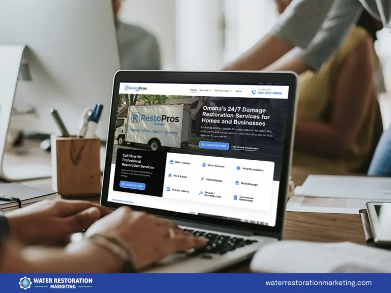 Laptop on a table with client's website homepage pulled up